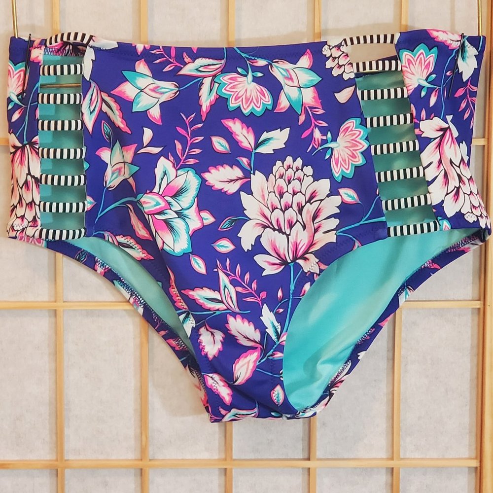 Shade & Shore Floral Bikini Bottom - Blue and Pink